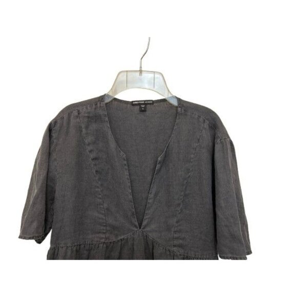 JAMES PERSE Split Front Linen Top Tunic V-Neck Charcoal Gray Size 1 - Picture 3 of 7
